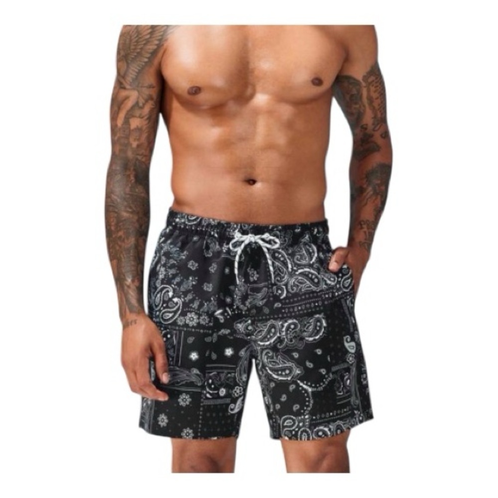 Black Paisley Men Swim Shorts